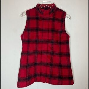 J Jill Plaid Gingham Wool Blend Lined Zip Up Vest